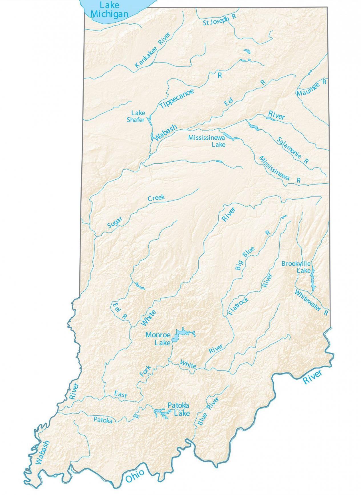 A map showing the different rivers of Indiana