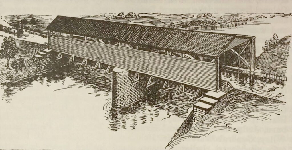 An illustration of the Saint Mary's Aqueduct in Fort Wayne.