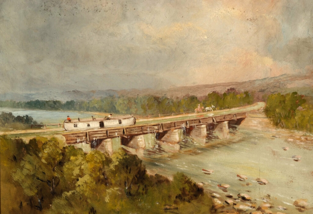 A painting by Wils Berry of the Eel River Aqueduct, once located near Logansport, Indiana