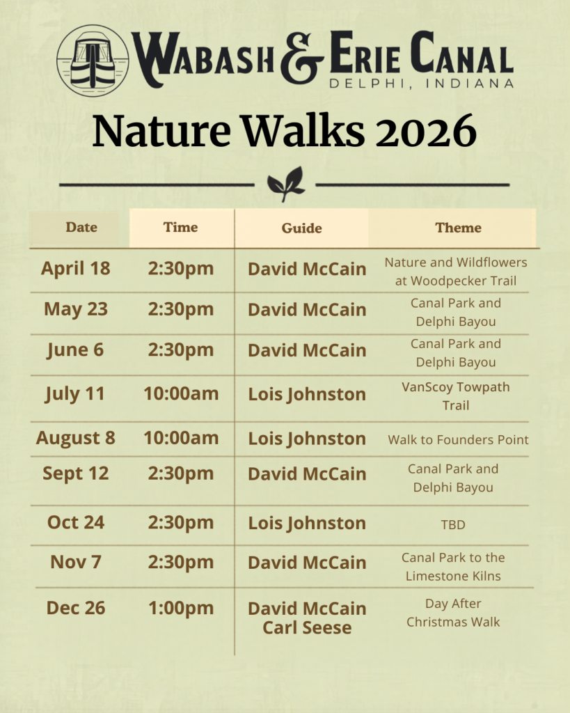 An info table detailing the dates, times, and themes for 2026 nature walks.